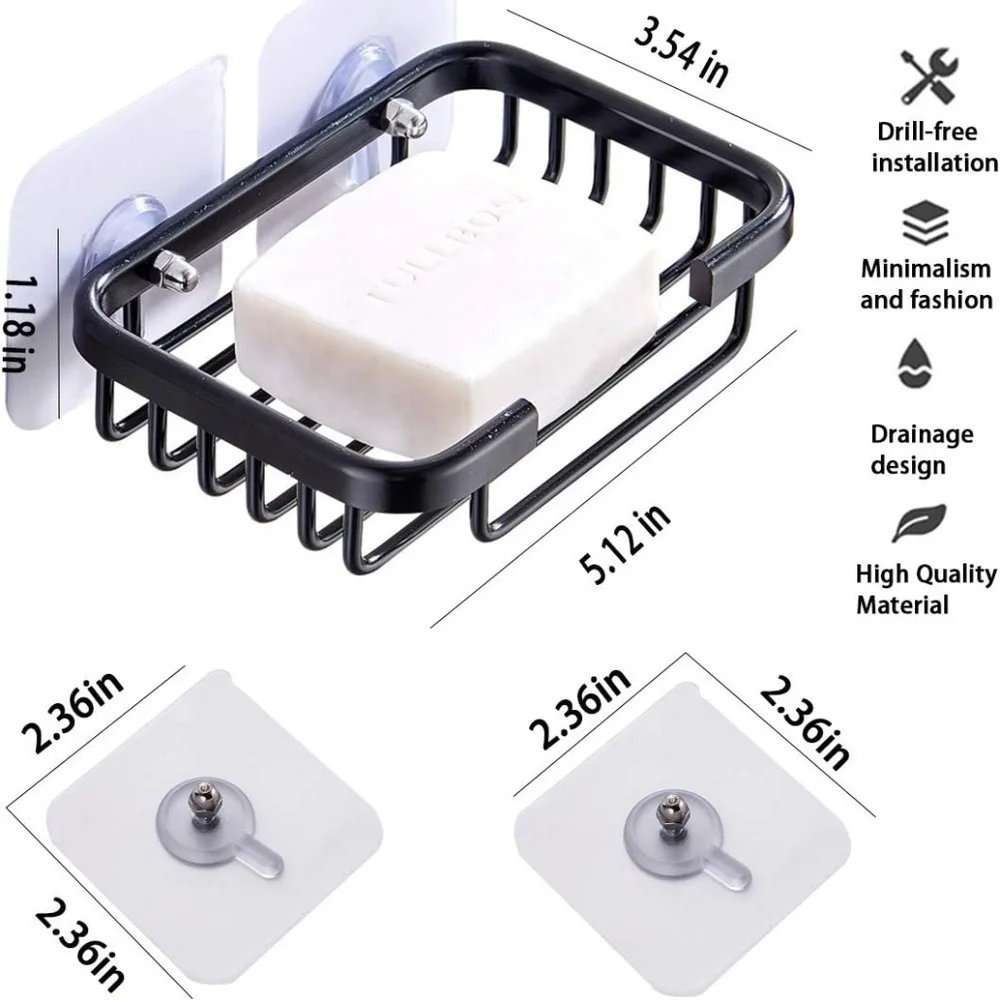 Bathroom Soap Aluminium Adhesive Shower Dish Sponge Holder Black